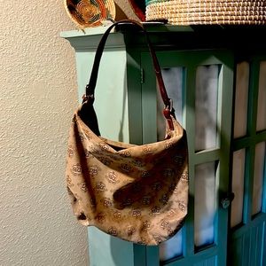 Oversized Dooney & Burke leather handle and canvas body large handbag